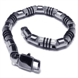 Herren Silber Schwarz 316L Reintitan Armband Armreif