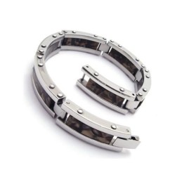 Herren-Armband Mit Anhängern Aus Reinem Titan Und Kautschuk, Schwarz