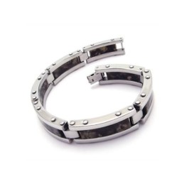 Herren-Armband Mit Anhängern Aus Reinem Titan Und Kautschuk, Schwarz
