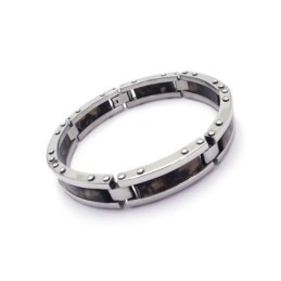 Herren-Armband Mit Anhängern Aus Reinem Titan Und Kautschuk, Schwarz