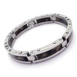 Herren-Armband Mit Anhängern Aus Reinem Titan Und Kautschuk, Schwarz