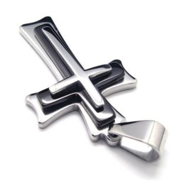 Herren Halskette Mit Kreuzanhänger Aus Reinem Titan, Schwarz/Silber