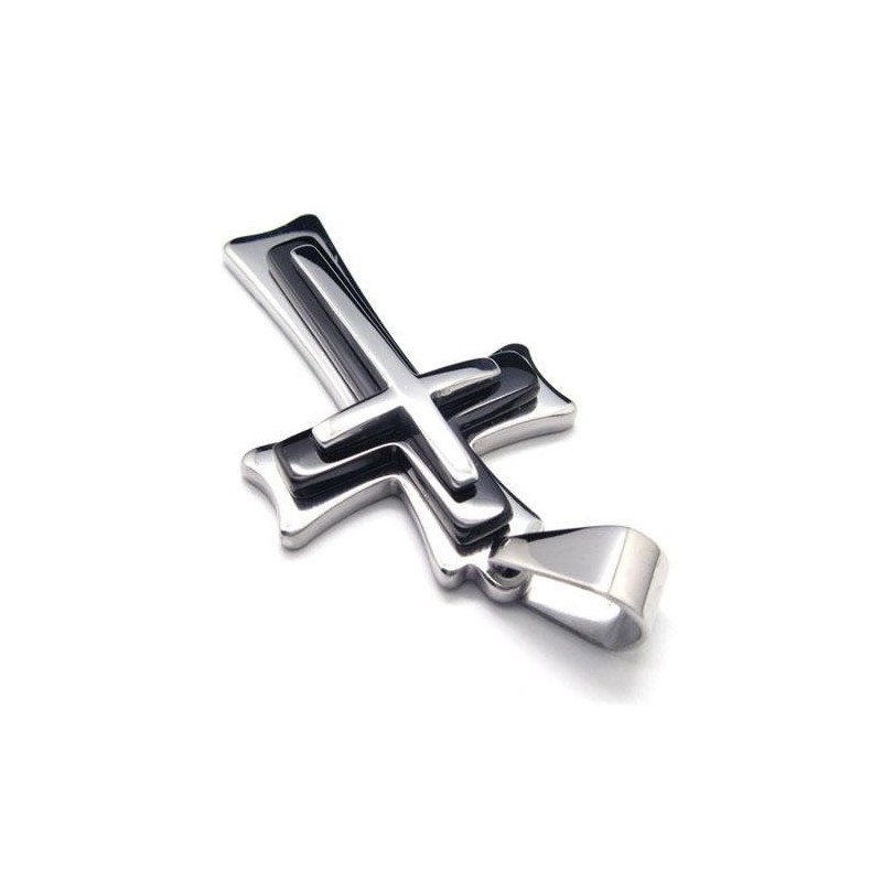 Herren Halskette Mit Kreuzanhänger Aus Reinem Titan, Schwarz/Silber Herren Halskette Mit Kreuzanhänger Aus Reinem Titan, Schwarz/Silber