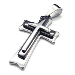 Herren Halskette Mit Kreuzanhänger Aus Reinem Titan, Schwarz/Silber