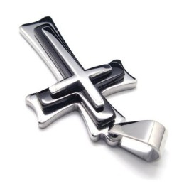 Herren Halskette Mit Kreuzanhänger Aus Reinem Titan, Schwarz/Silber