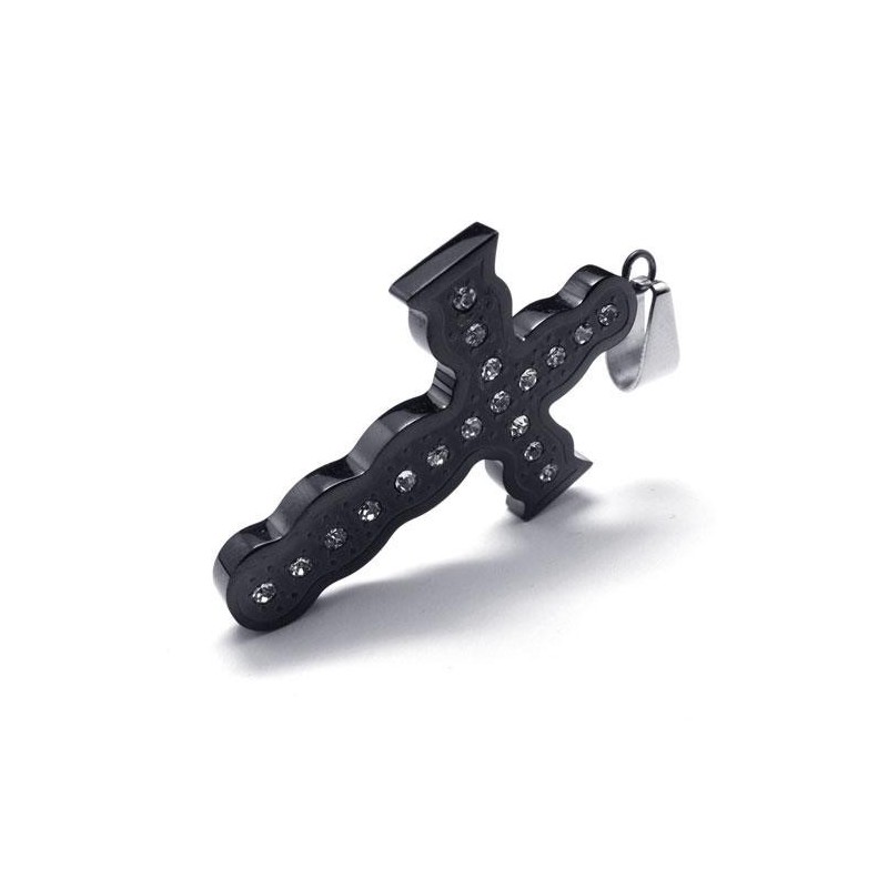 Herren-Halskette Mit Kreuzanhänger Aus Reinem Titan, Schwarz Herren-Halskette Mit Kreuzanhänger Aus Reinem Titan, Schwarz