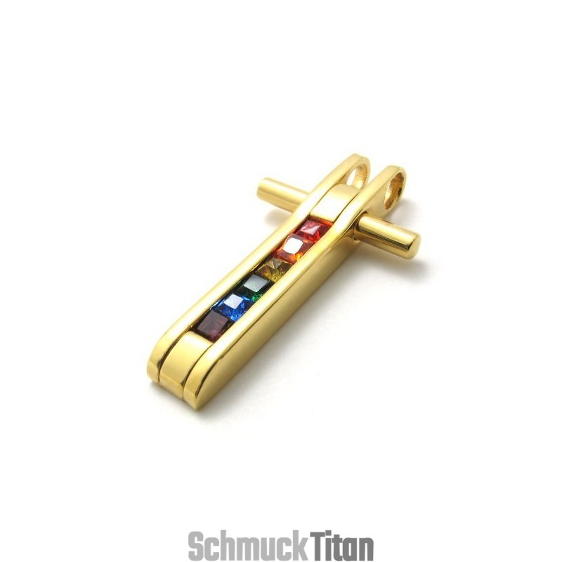 Gold-Titan-Anhänger Mit Bunten Zirkonen