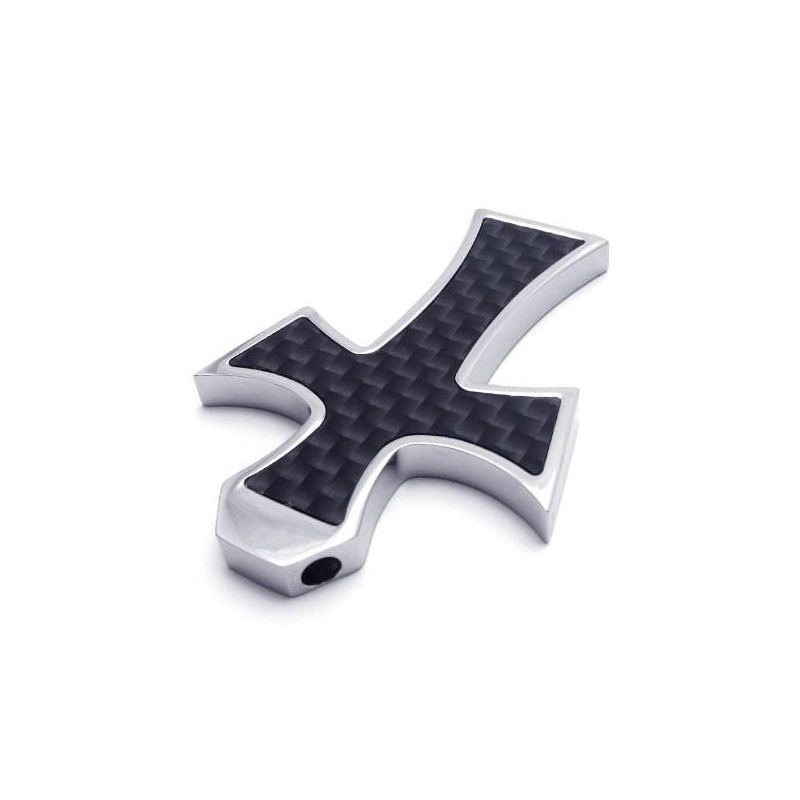 Herren Halskette Mit Kreuzanhänger Aus Reinem Titan, Schwarz/Silber Herren Halskette Mit Kreuzanhänger Aus Reinem Titan, Schwarz/Silber