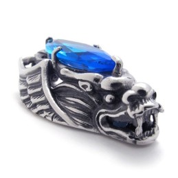 Drachenkopf-Anhänger Aus Titan Mit Blauem Zirkon