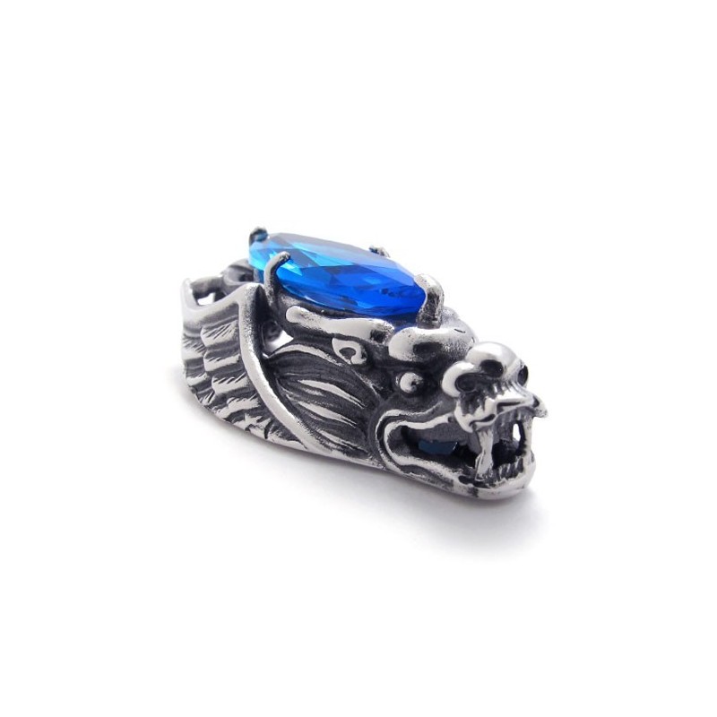 Drachenkopf-Anhänger Aus Titan Mit Blauem Zirkon Drachenkopf-Anhänger Aus Titan Mit Blauem Zirkon