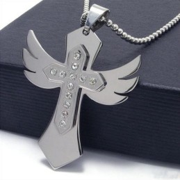 Herren Silber Reines Titan Kreuz Halskette Flügel Anhänger