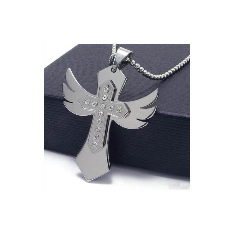 Herren Silber Reines Titan Kreuz Halskette Flügel Anhänger Herren Silber Reines Titan Kreuz Halskette Flügel Anhänger
