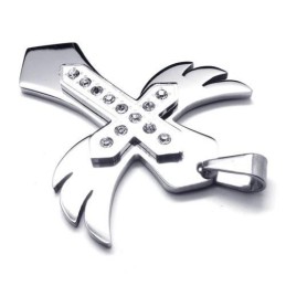 Herren Silber Reines Titan Kreuz Halskette Flügel Anhänger