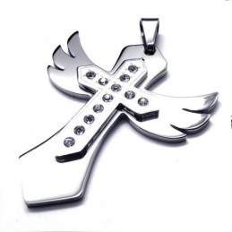 Herren Silber Reines Titan Kreuz Halskette Flügel Anhänger