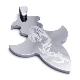Herren-Halskette Mit Kreuz-Drachen-Anhänger Aus Wolframstahl (Neu)