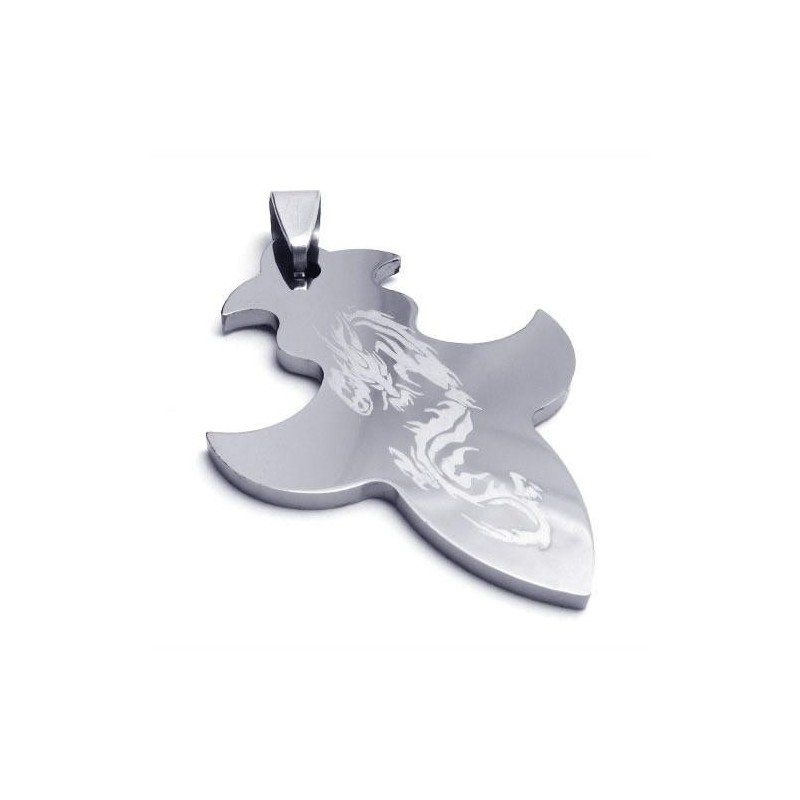 Herren-Halskette Mit Kreuz-Drachen-Anhänger Aus Wolframstahl (Neu) Herren-Halskette Mit Kreuz-Drachen-Anhänger Aus Wolframstahl (Neu)