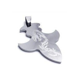 Herren-Halskette Mit Kreuz-Drachen-Anhänger Aus Wolframstahl (Neu)