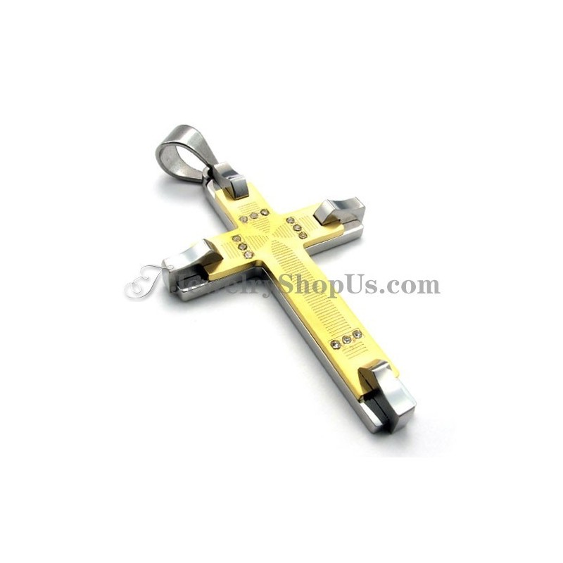 Wunderschöner Goldener Titan-Kreuz-Anhänger Mit Strasssteinen Wunderschöner Goldener Titan-Kreuz-Anhänger Mit Strasssteinen