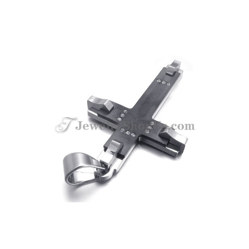 Wunderschöner Schwarzer Titan-Kreuz-Anhänger Mit Strasssteinen Wunderschöner Schwarzer Titan-Kreuz-Anhänger Mit Strasssteinen