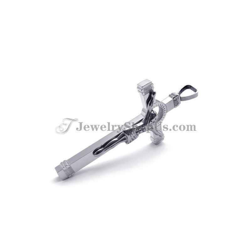 Eleganter Jesuskreuz-Anhänger Aus Silber Und Titan Eleganter Jesuskreuz-Anhänger Aus Silber Und Titan