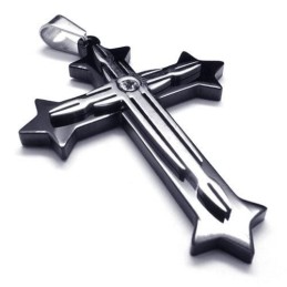 Schwarze Herren-Halskette Mit Kreuzanhänger Aus Reinem Titan (Neu)