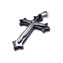 Schwarze Herren-Halskette Mit Kreuzanhänger Aus Reinem Titan (Neu)