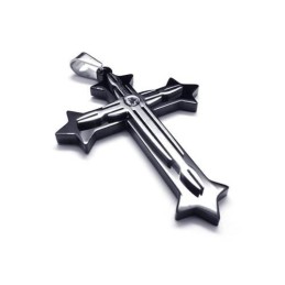 Schwarze Herren-Halskette Mit Kreuzanhänger Aus Reinem Titan (Neu)