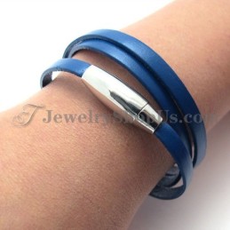 Modisches Blaues Lederarmband Mit Titan