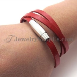 Modisches Rotes Lederarmband Mit Titan