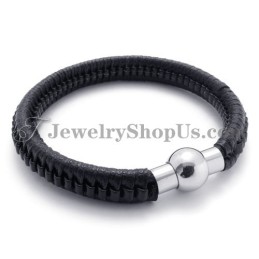 Elegantes Schwarzes Titan- Und Lederarmband