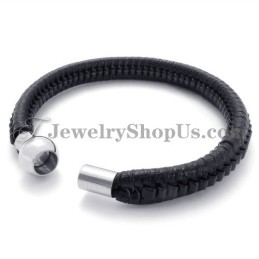 Elegantes Schwarzes Titan- Und Lederarmband