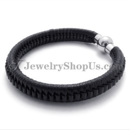 Elegantes Schwarzes Titan- Und Lederarmband