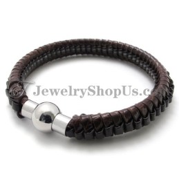 Elegantes Braunes Titan- Und Lederarmband