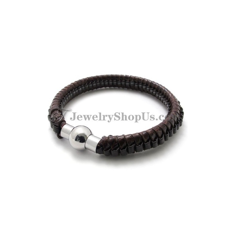 Elegantes Braunes Titan- Und Lederarmband Elegantes Braunes Titan- Und Lederarmband