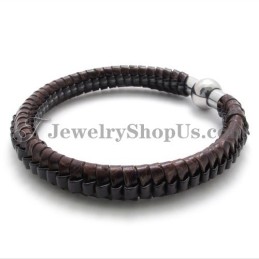 Elegantes Braunes Titan- Und Lederarmband