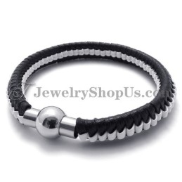 Elegantes Schwarz-Weißes Titan-Lederarmband