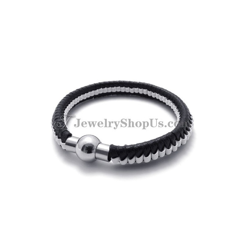 Elegantes Schwarz-Weißes Titan-Lederarmband Elegantes Schwarz-Weißes Titan-Lederarmband