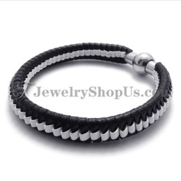 Elegantes Schwarz-Weißes Titan-Lederarmband