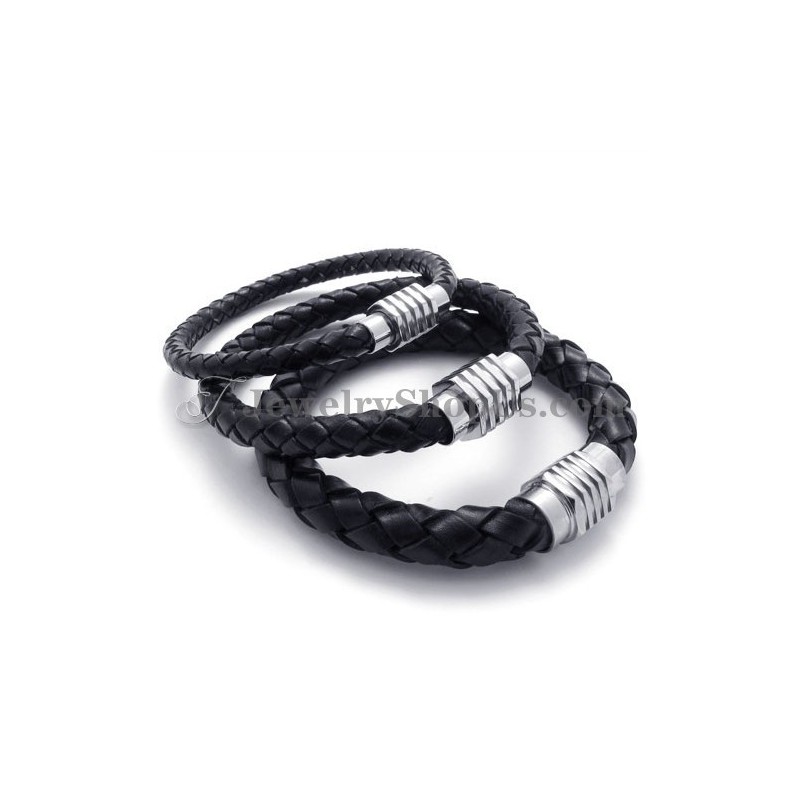 Elegantes Schwarzes Titan- Und Lederarmband Elegantes Schwarzes Titan- Und Lederarmband