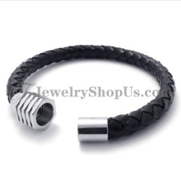 Elegantes Schwarzes Titan- Und Lederarmband