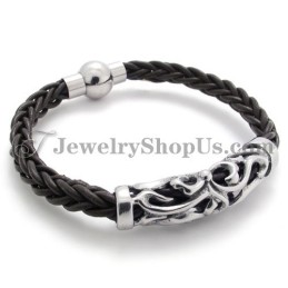 Elegantes Schwarzes Lederarmband Aus Titan