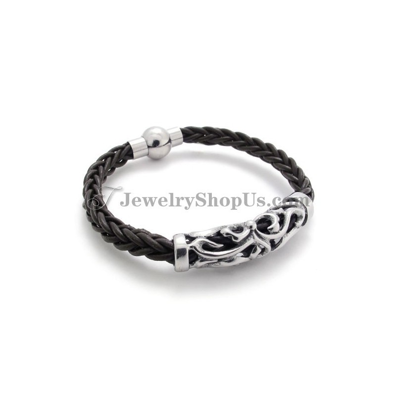 Elegantes Schwarzes Lederarmband Aus Titan Elegantes Schwarzes Lederarmband Aus Titan