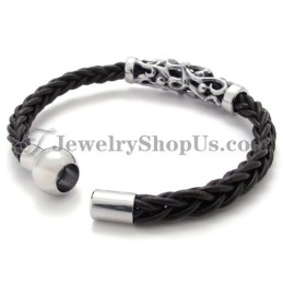 Elegantes Schwarzes Lederarmband Aus Titan