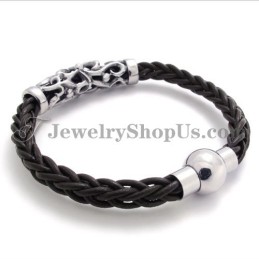 Elegantes Schwarzes Lederarmband Aus Titan