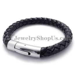 Modisches Armband Aus Schwarzem Leder Und Titan