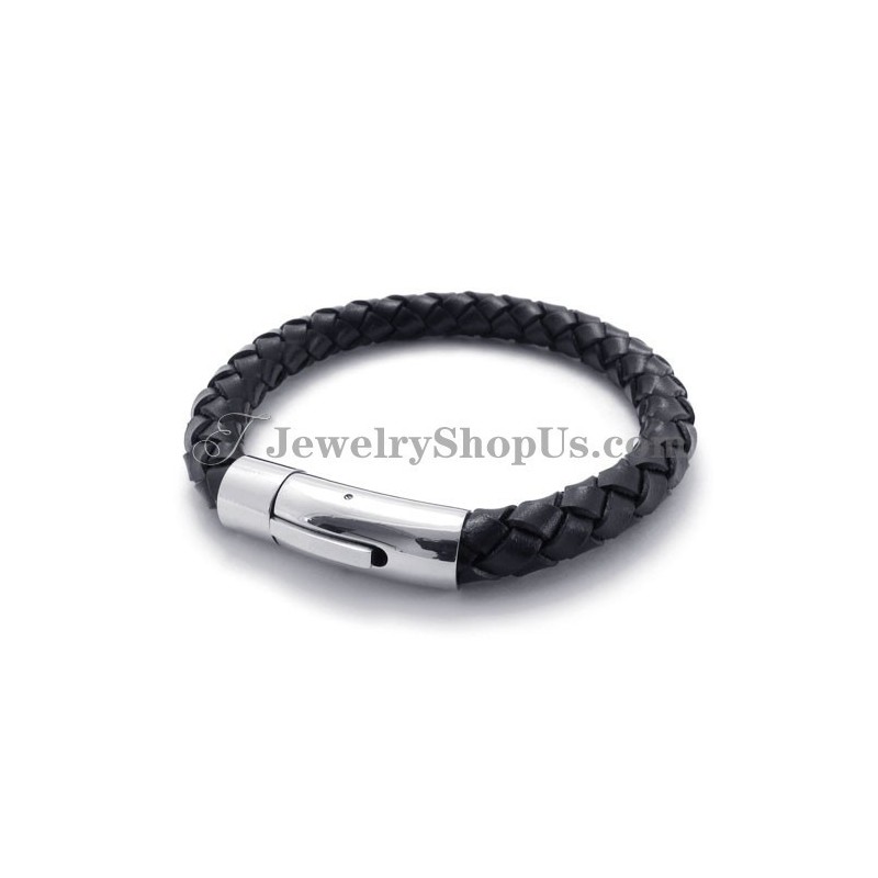 Modisches Armband Aus Schwarzem Leder Und Titan Modisches Armband Aus Schwarzem Leder Und Titan