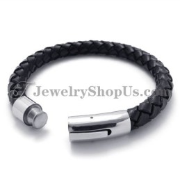 Modisches Armband Aus Schwarzem Leder Und Titan