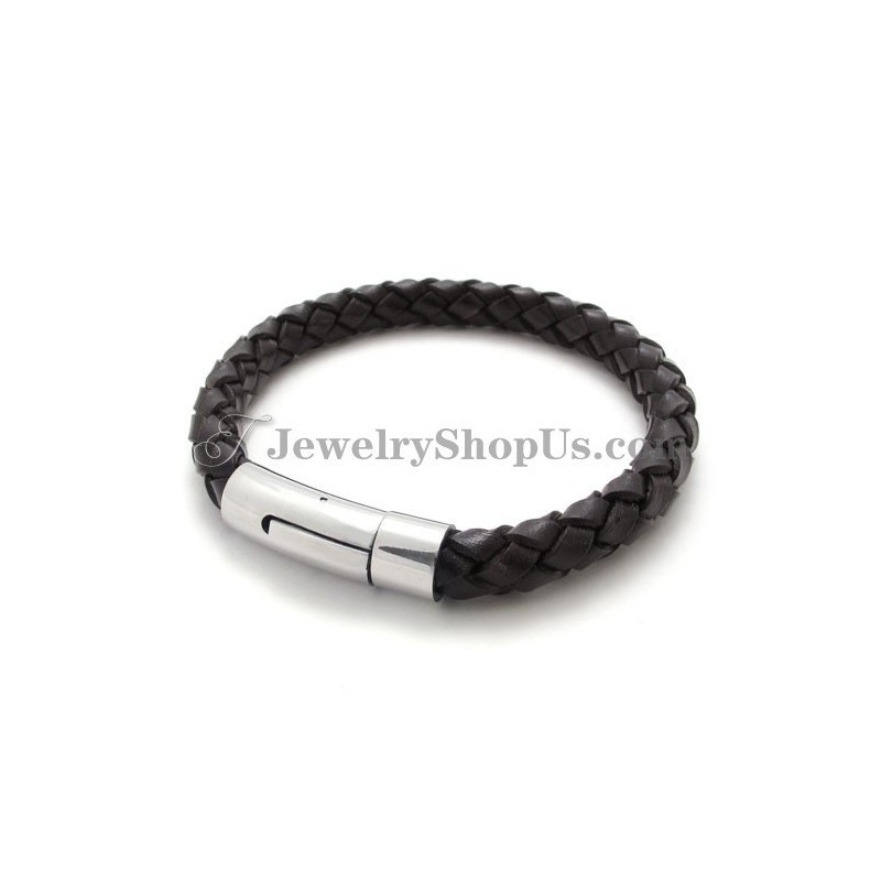 Modisches Armband Aus Braunem Leder Und Titan Modisches Armband Aus Braunem Leder Und Titan