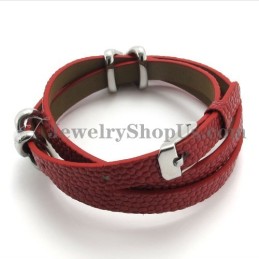 Modisches Rotes Lederarmband Mit Titan