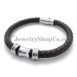 Elegantes Braunes Lederarmband Aus Titan
